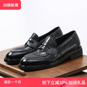 新款 一脚蹬厚底乐福鞋 马皮复古套脚男士 休闲手工皮鞋 商务正装 夏季