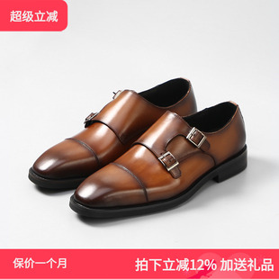 商务皮鞋 TRD新款 潮搭扣韩版 男英伦风手工孟克鞋 男士 复古休闲皮鞋