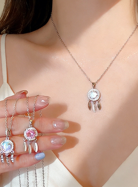 捕梦网~幻彩月光石项链女 小众设计感流苏锁骨链 高级感轻奢颈链
