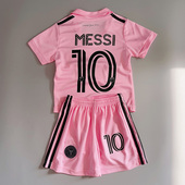 儿童足球服迈阿密国际球衣梅西主场男女童粉色运动套装 速干训练服