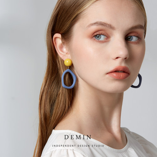 DEMIN百搭不规则撞色耳环女
