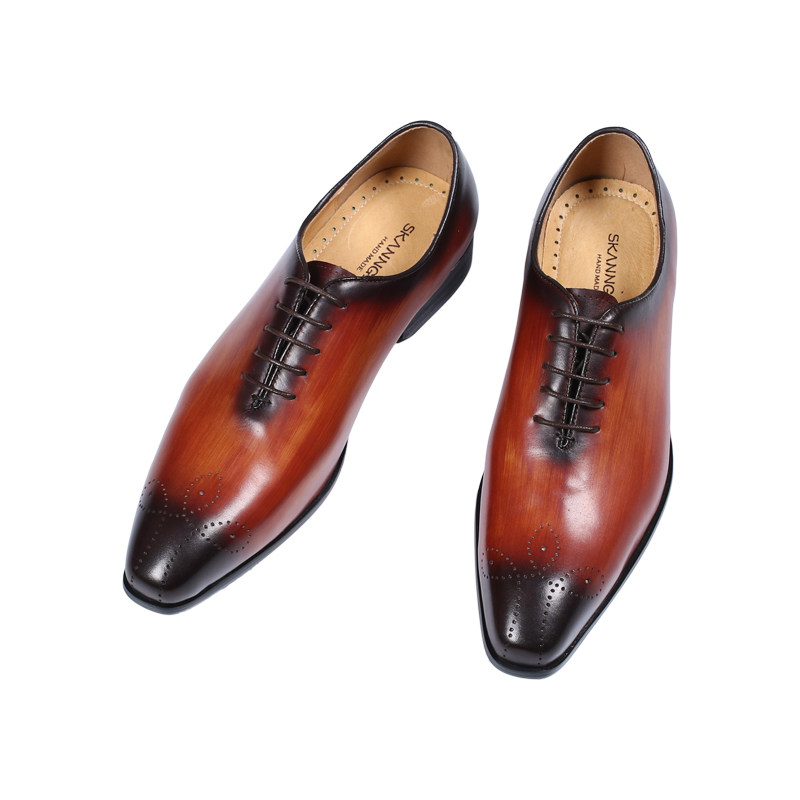 ISIRHONOUR ITALIAN STYLE CARVED HAND-BRUSHED TOP LAYER COWHIDE SHOES FOR MEN