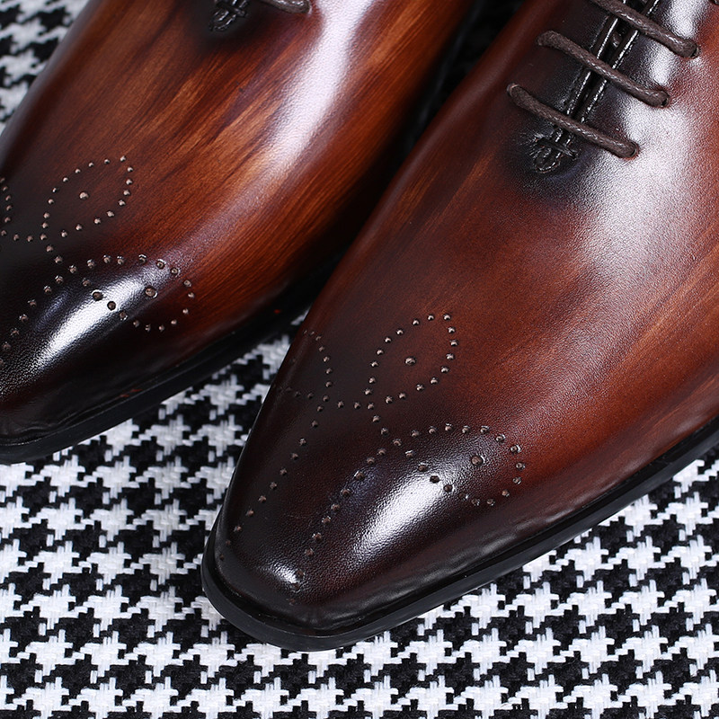ISIRHONOUR ITALIAN STYLE CARVED HAND-BRUSHED TOP LAYER COWHIDE SHOES FOR MEN