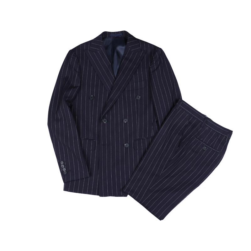 ISIRHONOUR BRITISH VINTAGE NAVY BLUE VERTICAL STRIPES SLIM DOUBLE-BREASTED SUIT LAPEL LAPEL SUIT MEN
