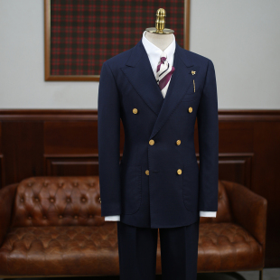 男西装 IsirHonour意式 英伦布雷泽藏青色金属扣羊毛双排扣西服套装