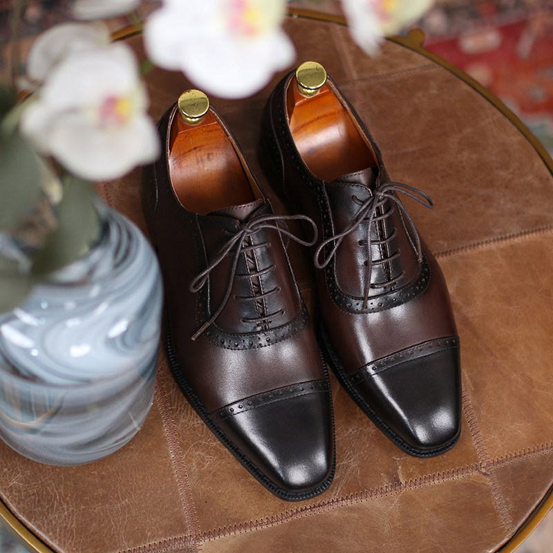 ISIRHONOUR ITALIAN MENS TRIPLE JOINT CARVED BROCK TOP LAYER COWHIDE LEATHER SHOES FORMAL SQUARE TOE DERBY SHOES