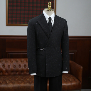 IsirHonour宴会演出主持人男黑色亮片双排扣搭扣西装商务舞台西服