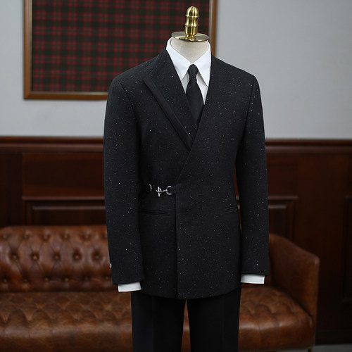 宴会演出黑色亮片双排扣舞台西装