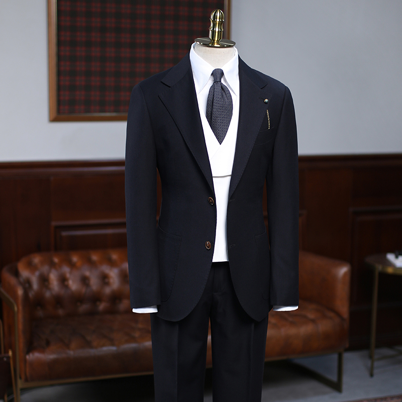 isirhonour意式欧美商务经典黑色精纺羊毛修身西装英伦绅士西服男