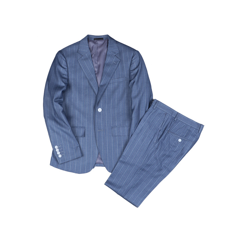 ISIRHONOUR EUROPEAN AND AMERICAN FASHION BLUE VERTICAL STRIPE SLIM FIT MENS SUIT BRITISH RETRO SUIT THREE-PIECE SUIT