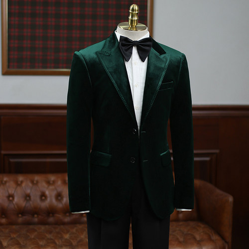 商务宴会戗驳领金丝绒西装礼服男