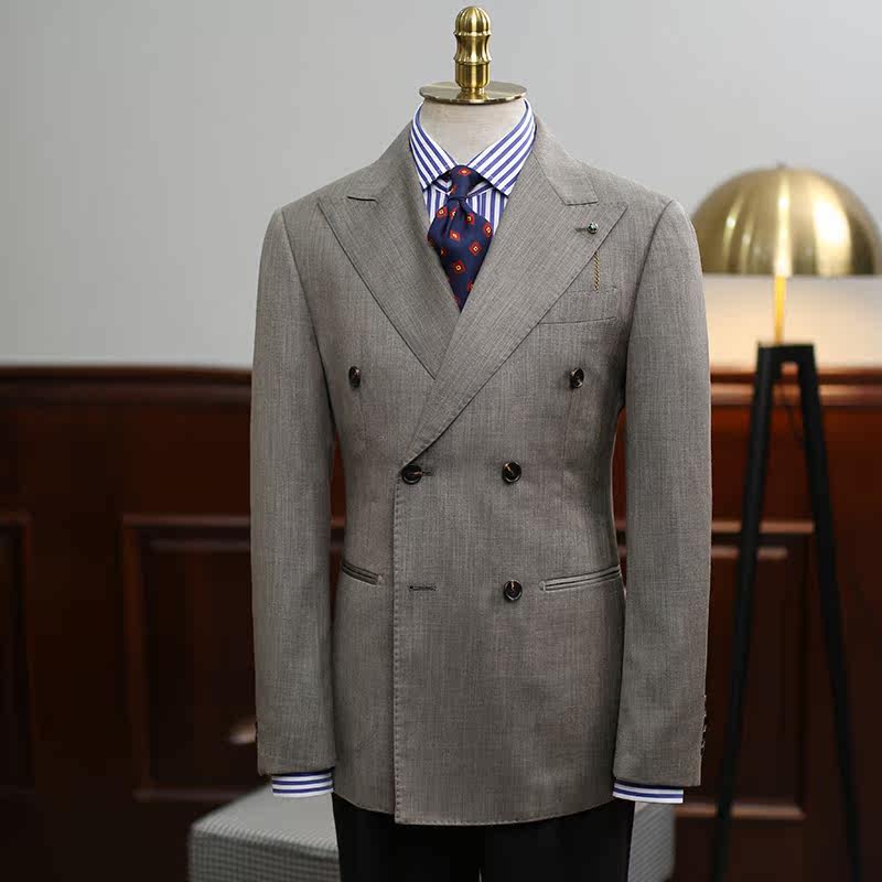 ISIRHONOUR ITALIAN LIGHT COFFEE COLOR DOUBLE-BREASTED LAPEL LAPEL SLIM-FIT SUIT SUIT BRITISH RETRO SUIT MENS FASHION