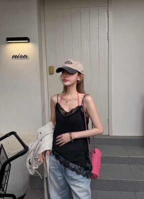 MIDO家 2026年春季新款洋气蕾丝拼接不规则吊带百搭时尚背心女潮