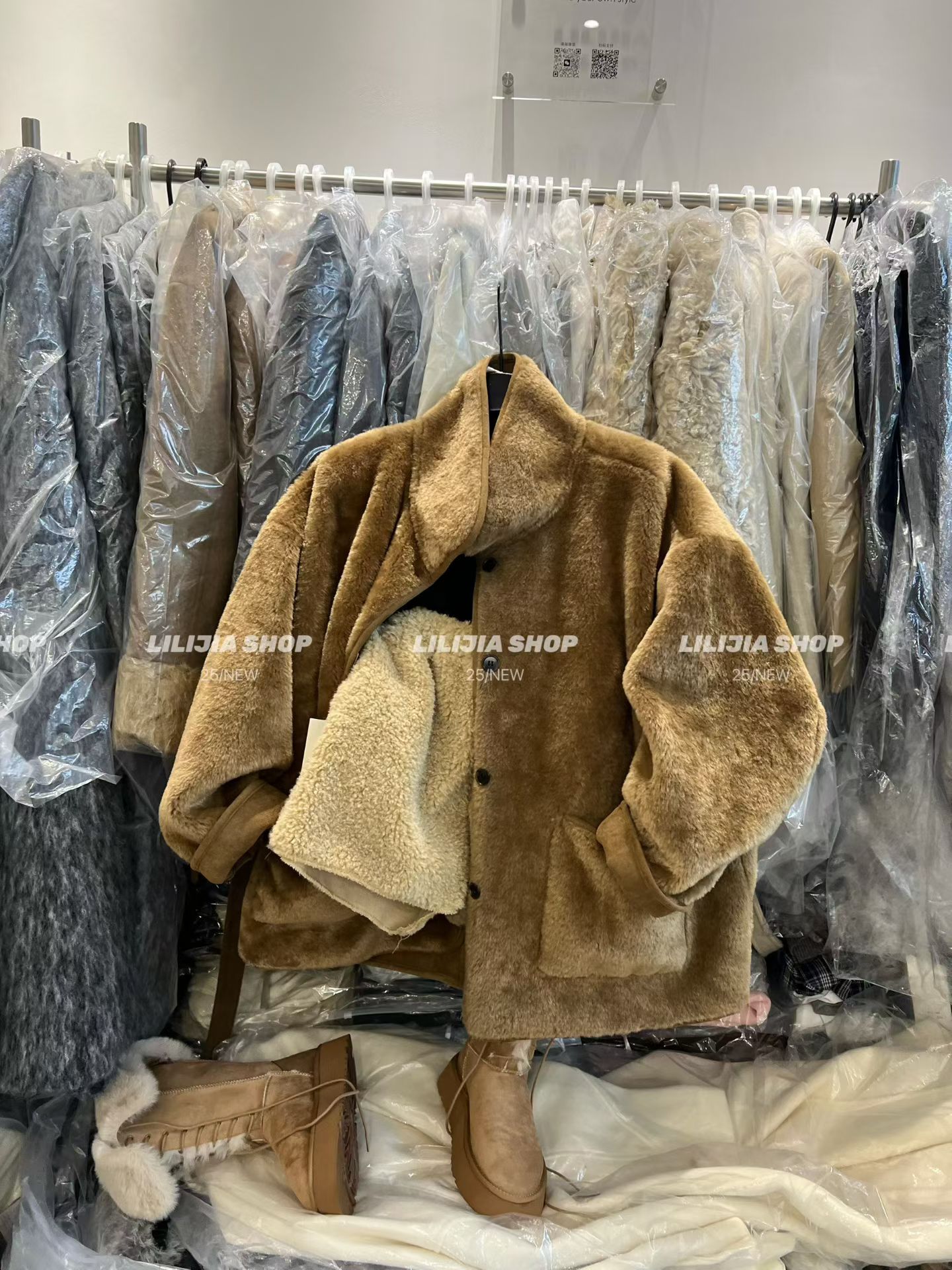 MIDO家 2025秋冬新款韩版宽松显瘦百搭立领毛毛外套女皮毛一体