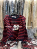 2025冬新款 韩版 时尚 MIDO家 百搭宽松显瘦条纹猫咪印花针织衫 毛衣