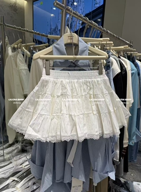 MIDO家 蕾丝花边大裙摆拼接蓬蓬半身裙女新春夏白色减龄a字短裙
