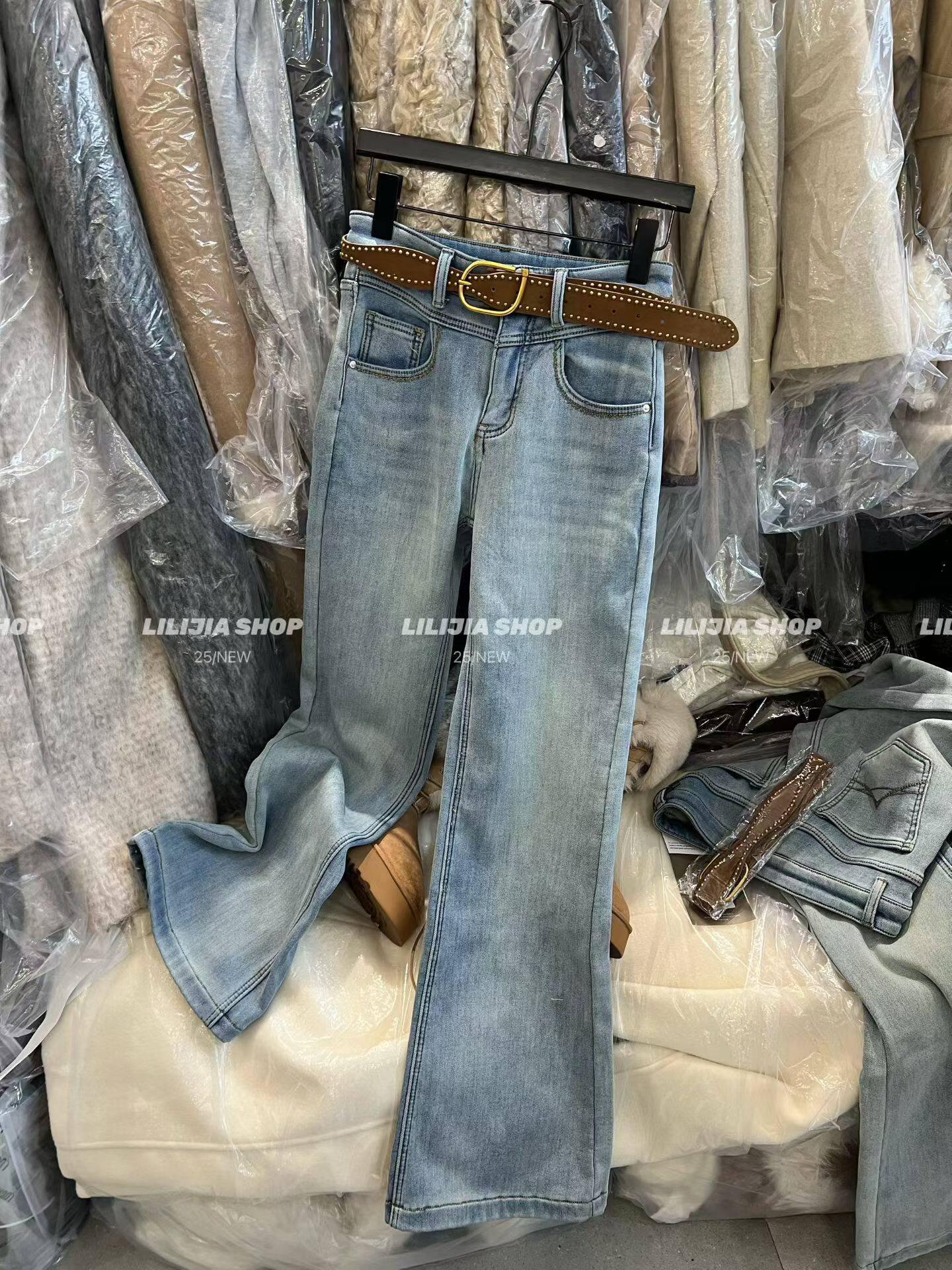 MIDO家 2025冬新款韩版高腰显瘦百搭直筒加绒阔腿牛仔裤女配腰带,女装/女士精品,牛仔裤,淘宝优惠券,粉丝福利购,淘宝优惠卷