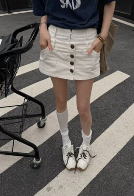 MIDO家 2026年春季新款洋气单排扣包臀假两件百搭半身短裙女潮
