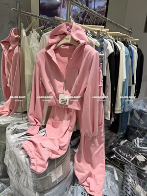 MIDO家 韩版时尚百搭宽松连帽拉链卫衣女松紧腰阔腿裤休闲套装