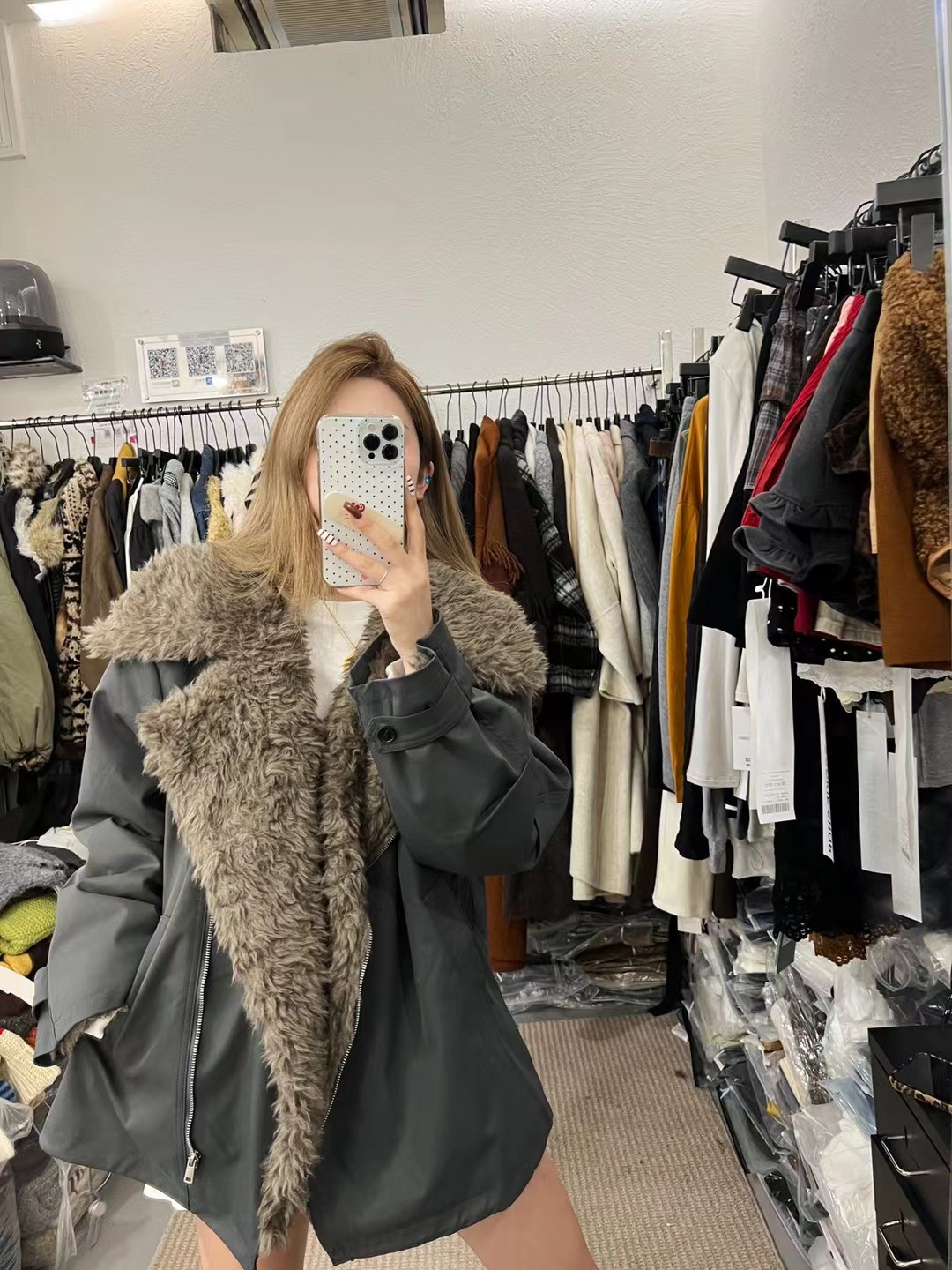 MIDO家 2025秋冬新款韩版时尚百搭宽松显瘦翻领毛毛派克服外套女