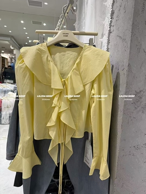 MIDO家 2026春新款韩版时尚百搭显瘦荷叶边衬衫女宽松长袖上衣潮