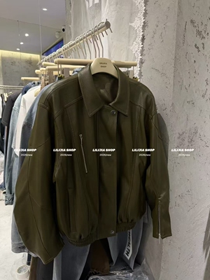 MIDO家 2026春季新款韩版简约百搭翻领短款拉链皮衣夹克外套女