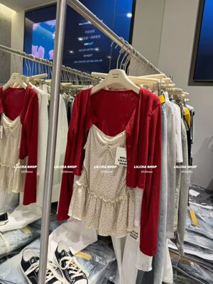 MIDO家 针织开衫两件套女2026春季法式碎花吊带背心外搭长袖上衣