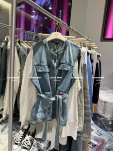 时尚 韩版 百搭显瘦圆领系带宽松休闲风牛仔马甲女 2026新款 MIDO家