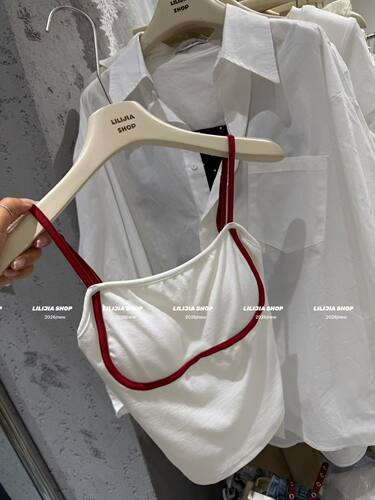 MIDO家 美式辣妹撞色拼接U领吊带背心女2026夏气质百搭修身上衣