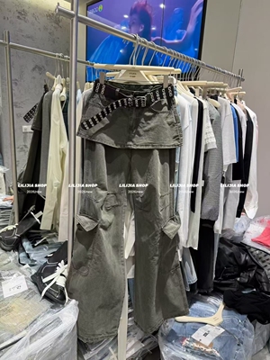 MIDO家 韩版2026春高腰显瘦女美式复古辣妹工装喇叭屁帘裤配腰带