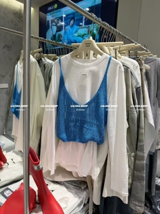 MIDO家 韩系chic氛围感镂空针织背心+贴标长袖T恤女春夏叠穿上衣