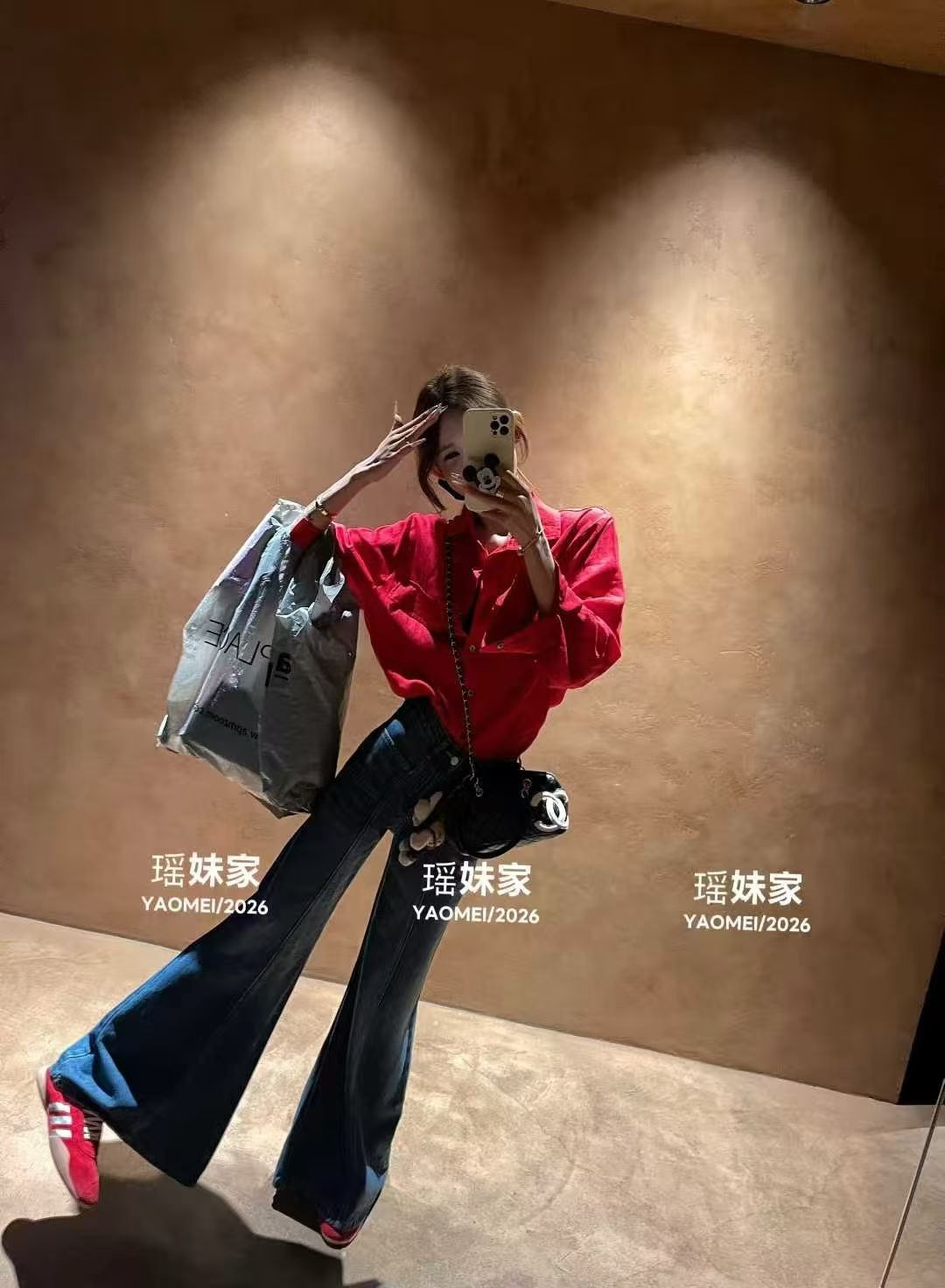MIDO家 复古气质红色翻领衬衫女春松弛感休闲百搭长袖防晒上衣