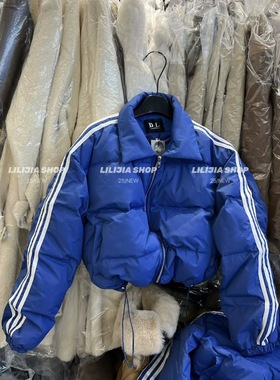 MIDO家 2025冬新款韩版宽松显瘦百搭翻领蓝色羽绒棉加厚保暖外套