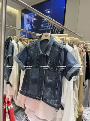 MIDO家 2026新款韩版时尚百搭显瘦气质简约翻领短袖牛仔外套女