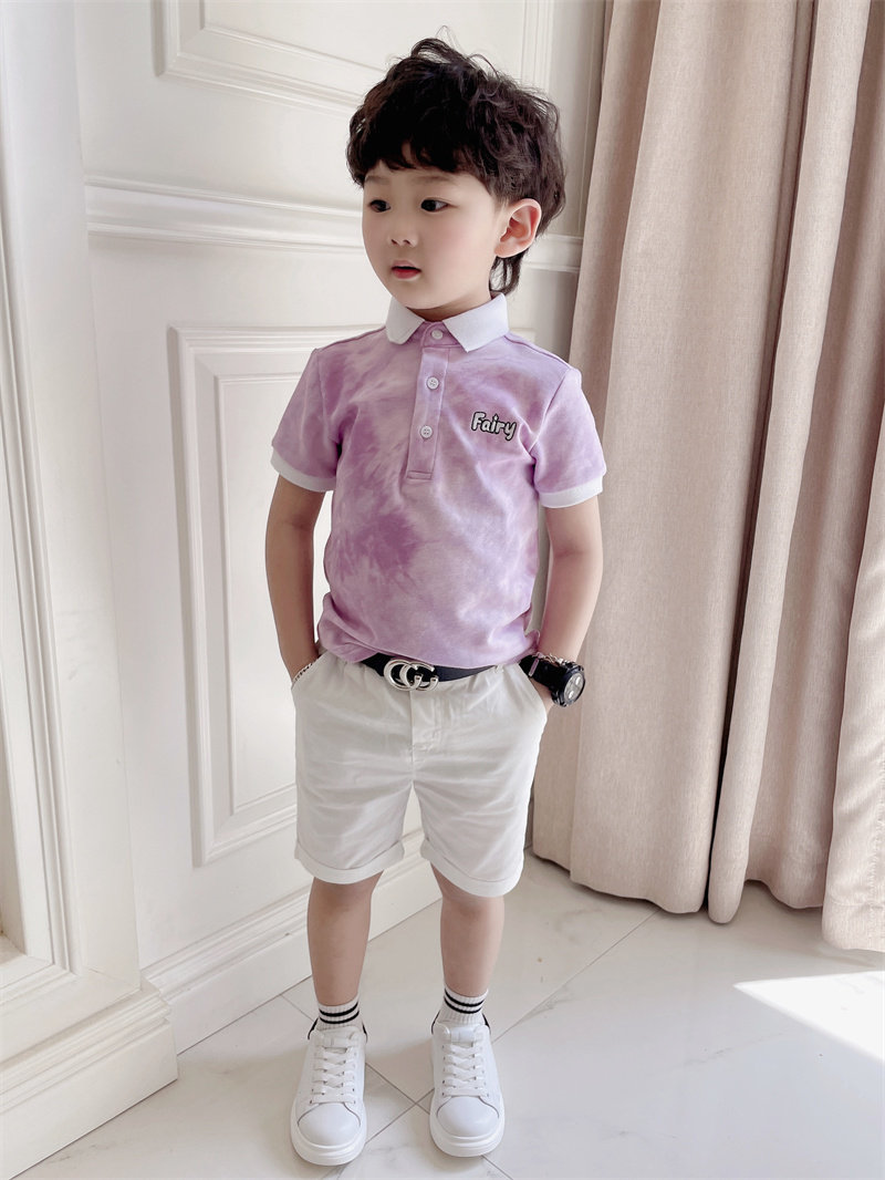 潮宝宝童装夏季新款上衣时尚儿童紫色扎染翻领短袖男童polo衫T恤