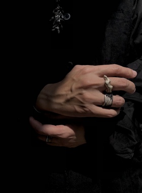 原创手工银饰暗黑不规则纹理戒指