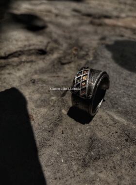 手工原创设计风暗黑肌理银饰戒指