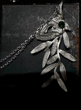 橄榄枝项链叶子项链和平项链小众挂坠项链手工银饰树叶吊坠s925