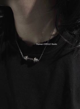 手工杠铃健身暗黑运动装备项链