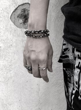 圆圈纯银暗黑先锋风复古配饰手链