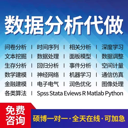SPSS数据分析服务eviews实证stata计量meta医学R代做amos问卷调查