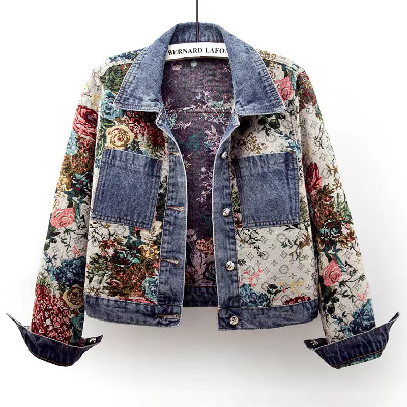 百搭短款牛仔印花外套