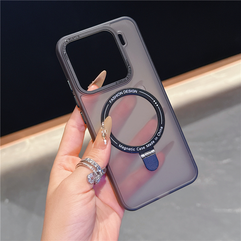 [高品质]适用小米14pro手机壳新款简约透明磨砂xiaomi15女款13pro磁吸支架外壳全包气囊防摔硬壳软边情侣男士