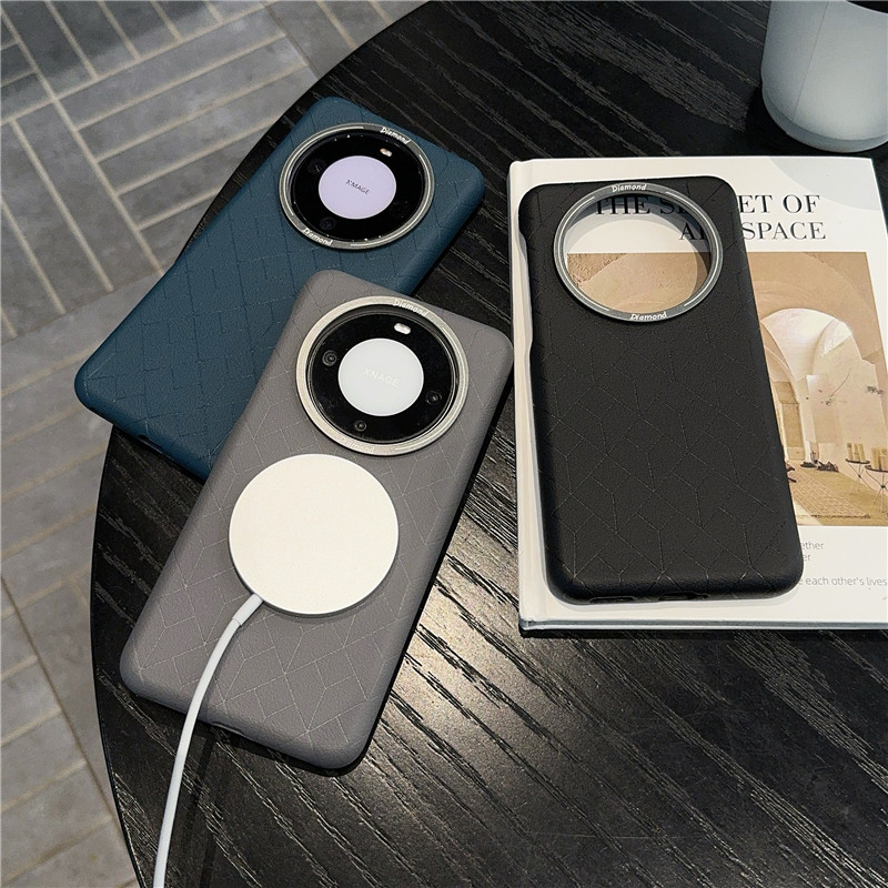 适用华为mate70pro+手机壳高级感轻奢魔方皮纹Mate60pro金属镜头磁吸壳mate70简约超薄pura70pro+防摔男女款