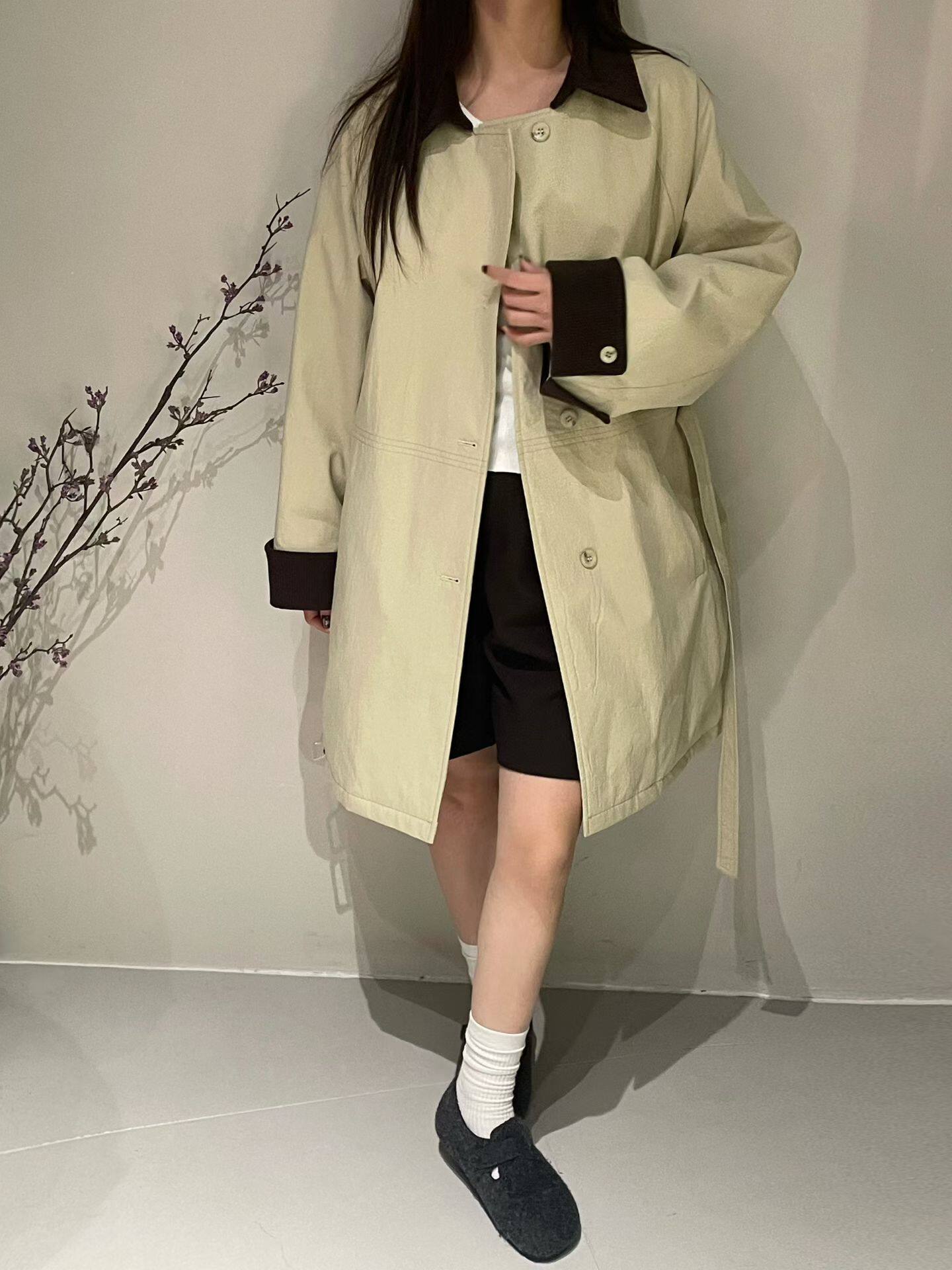 灯芯绒撞色翻领羽绒服外套女2025冬季新款中长款收腰显瘦鸭绒大衣