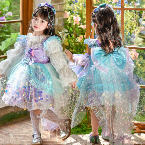 女童洛丽塔公主裙26春季新款儿童生日礼服裙蓬蓬裙美人鱼演出裙子