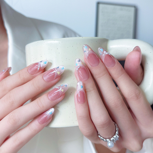 高级感法式 纯手工穿戴甲2025中长款 珍珠爱心 心动蜜码 AuraNail