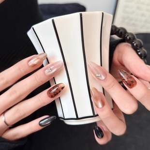 秋冬高级感豹纹猫眼 纯手工穿戴甲2025中长款 AuraNail 焦糖墨豹