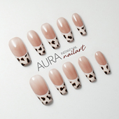 法式 豹纹 纯手工穿戴甲2026中长款 AuraNail 高级感法式 甜酷豹纹
