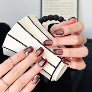 高级感简约中性风撞色猫眼 纯手工穿戴甲2025短款 AuraNail 墨序